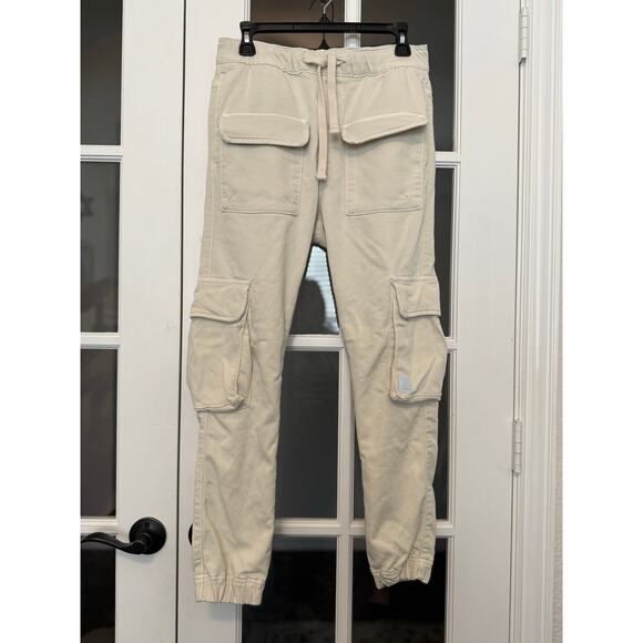 Zara Men’s front pocket cargo sweatpants joggers Ivory size small - Picture 1 of 8